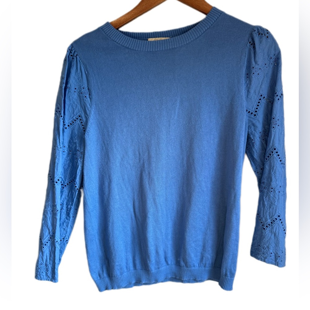 Periwinkle cotton eyelet sweater size M Loft Outlet